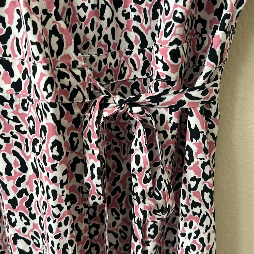 J. Crew Leopard Midi Pink White Black Wrap Around Waist Tie Women‎ Medium Dress